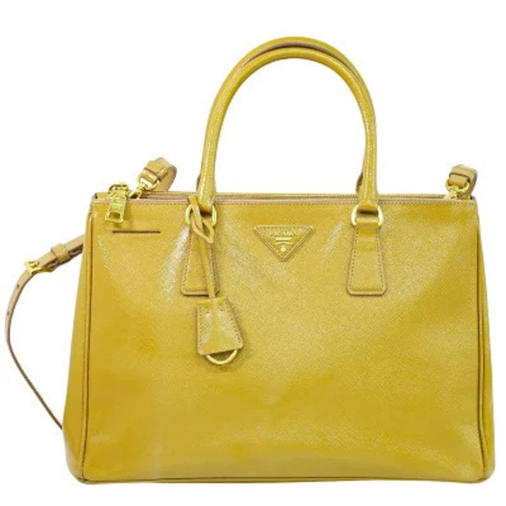 Prada Galleria Pouch Leather 2Way Shoulder Bag Camel Brown